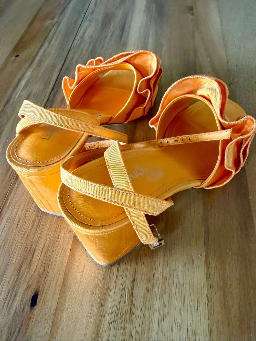 Larroude Bright Orange Ruffle Block Heel Sandals – Women